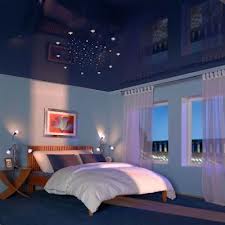 Спальня с синим потолком