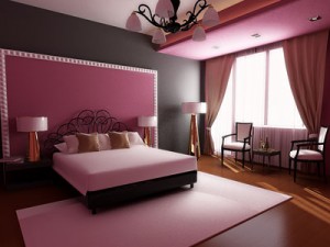 Спальня в розовых и темных тонах